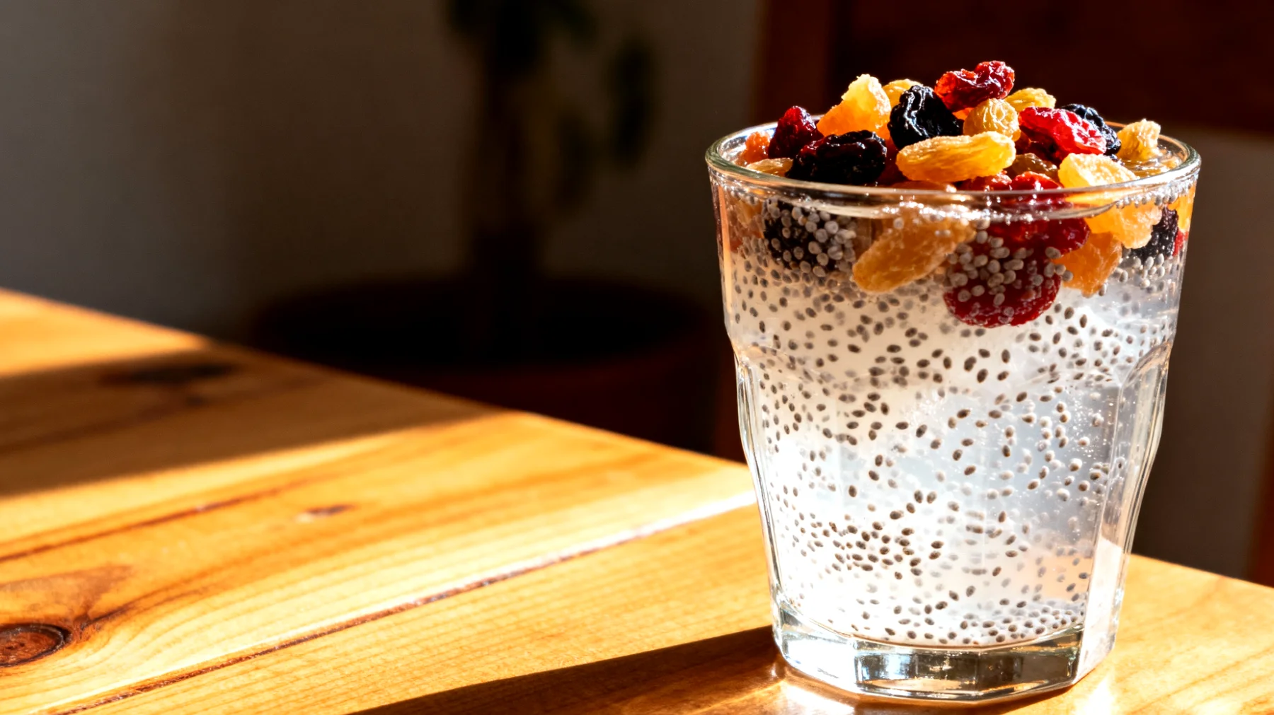 Kefir d'acqua con semi di chia e frutta secca"