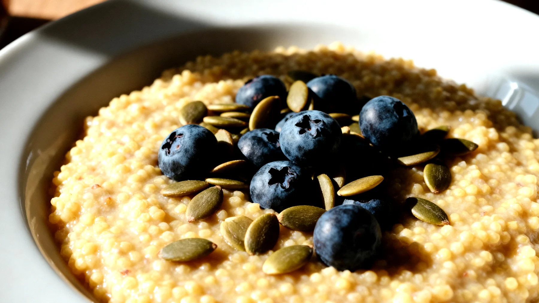 Porridge di miglio con semi di zucca e mirtilli"