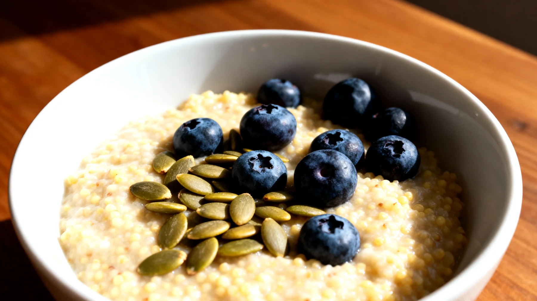 Porridge di miglio con semi di zucca e mirtilli"
