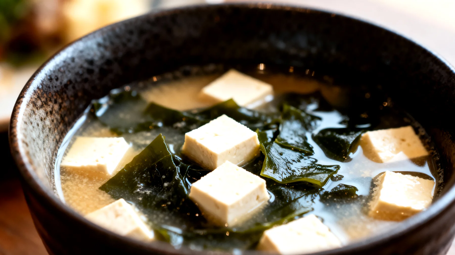 Zuppa di miso con alghe wakame e tofu"
