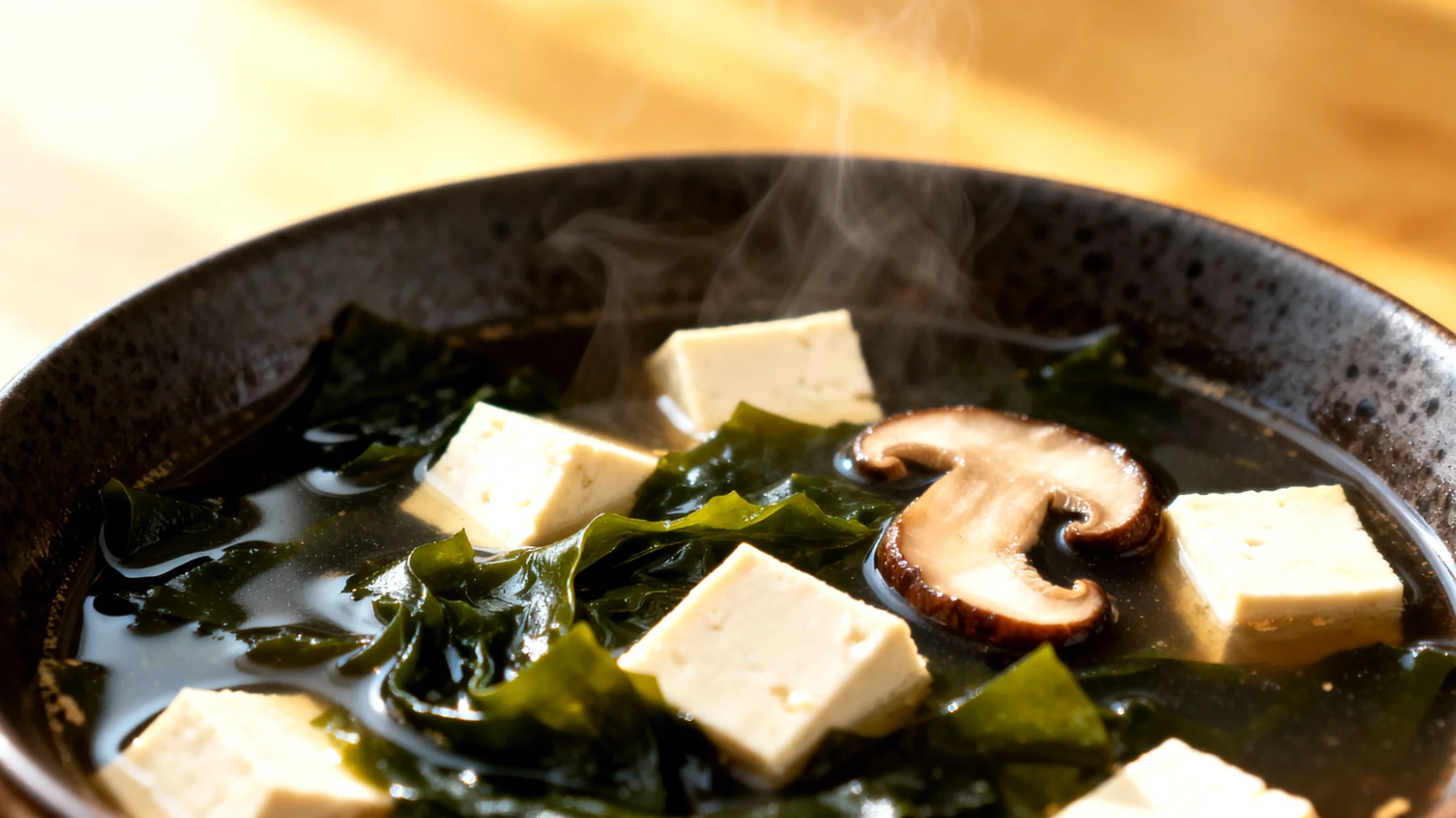 Zuppa di miso con alga wakame, tofu e shiitake"