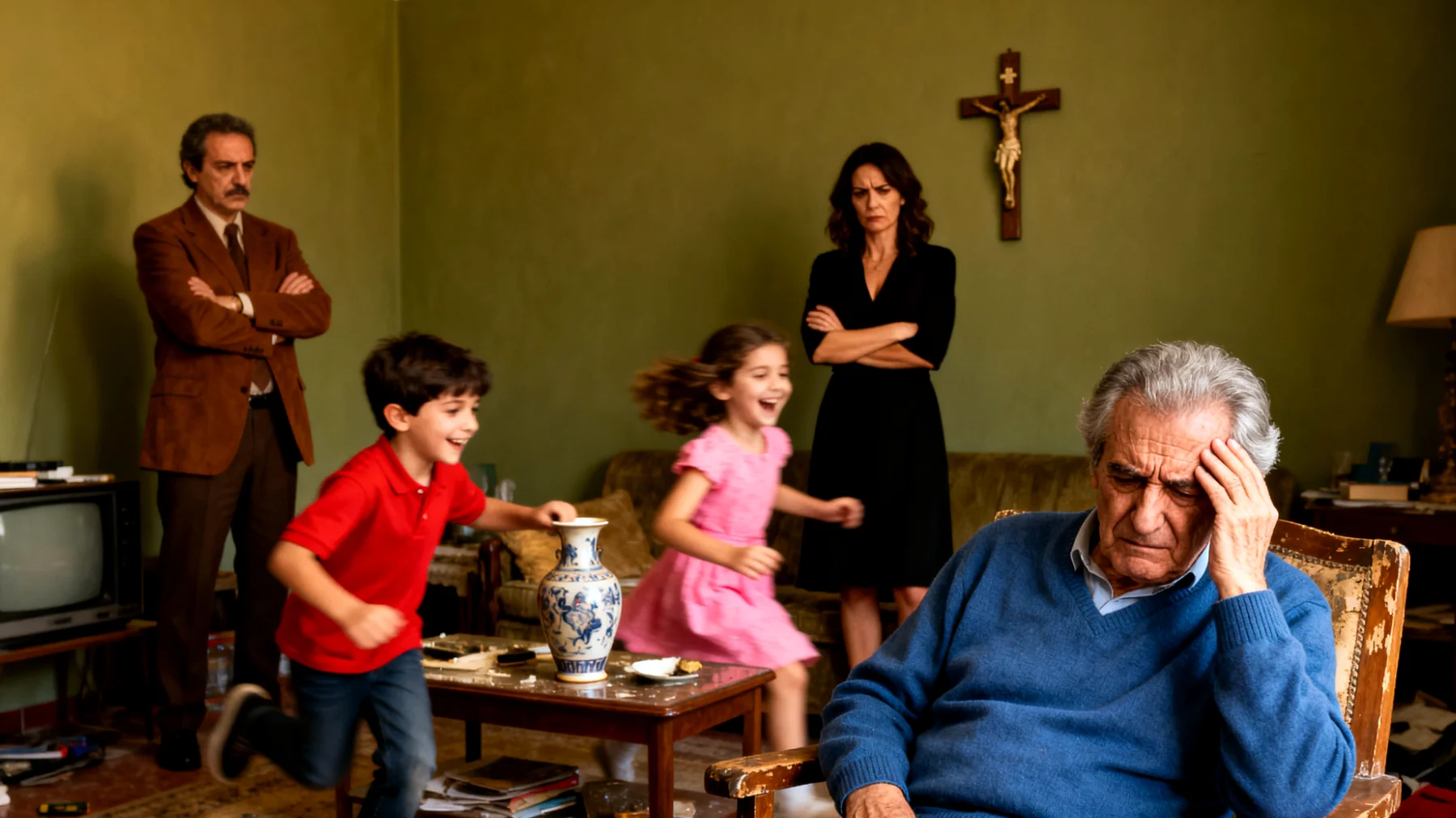 Il nonno si trova in difficoltà nella gestione dei nipoti bambini a causa di continui conflitti con i genitori (figli e nuore/generi) riguardo ai metodi educativi, alle regole da rispettare e ai confini del suo ruolo, creando tensioni nella famiglia allargata"